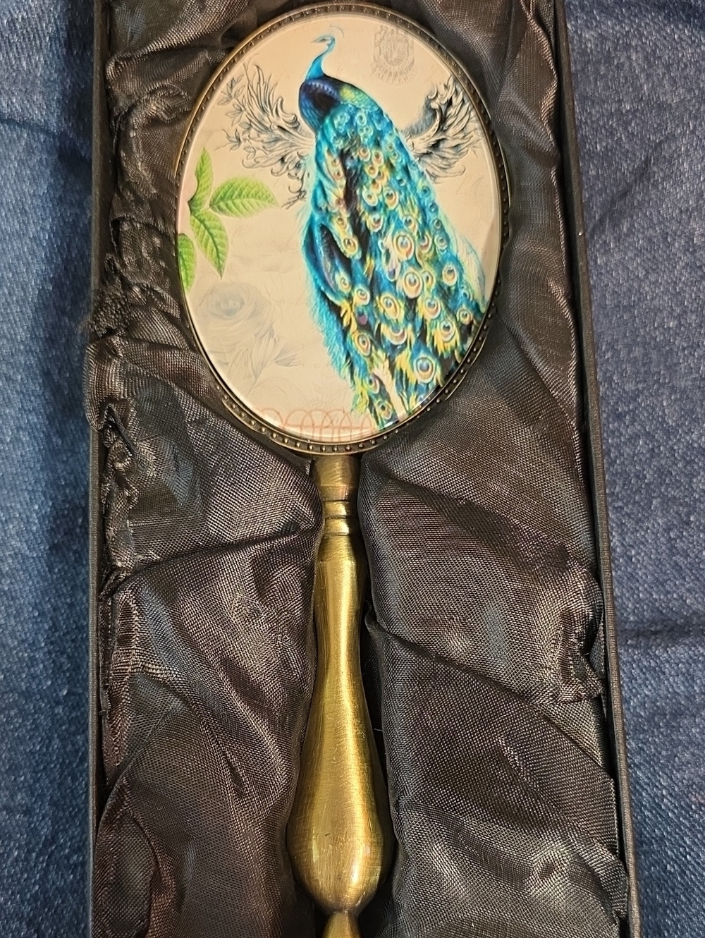 Peacock Hand Mirror in Blue, Green and Gold